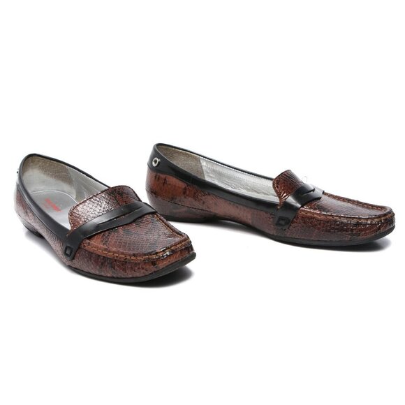 Marc Joseph Glossy Leather Snakeskin Print Loafers Flats Casual Shoes Brown - Picture 7 of 13